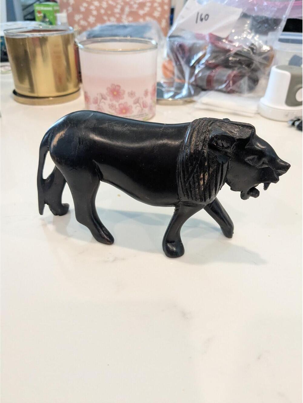 Vintage African Ebony Wood Lion - 3-15/16" Long  Hand Carved